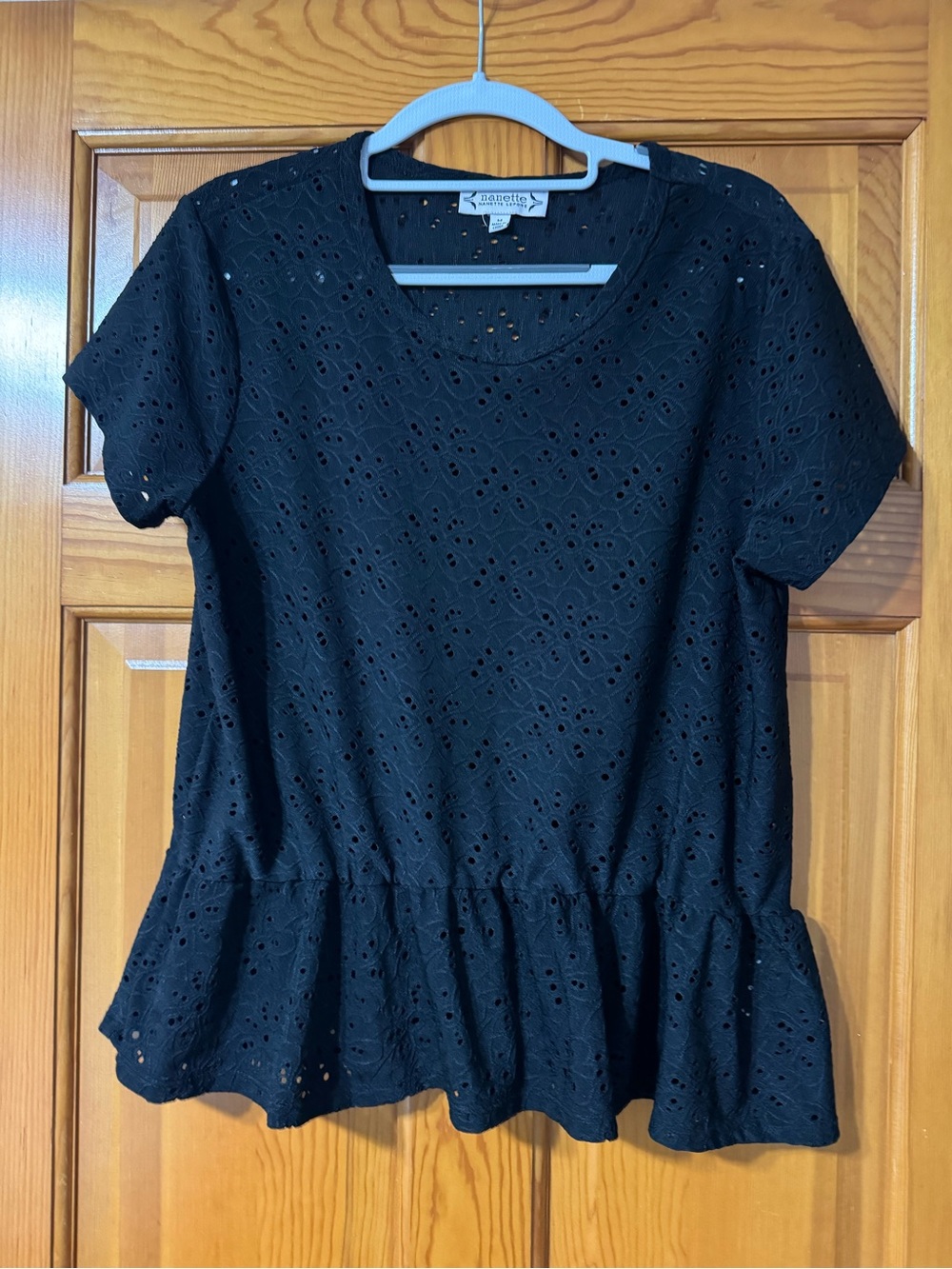 Nanette Lepore Black Eyelet Peplum Blouse